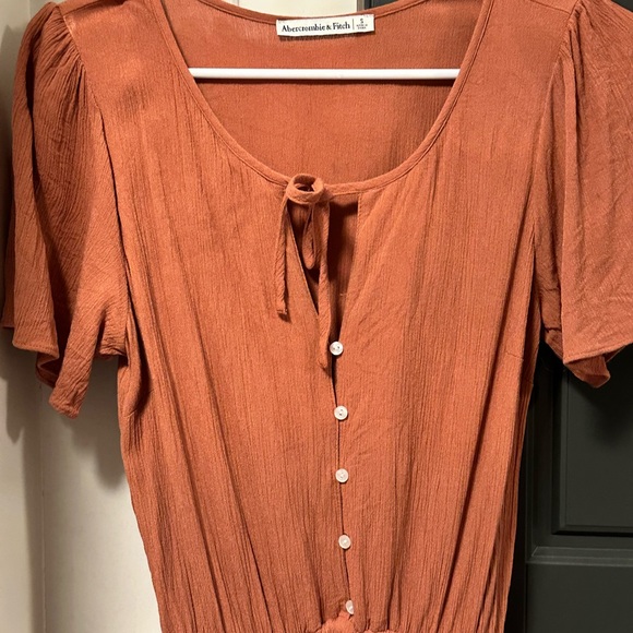 Abercrombie & Fitch Tiered Ruffle Mini Dress Terracotta Rust Orange Size Small - Picture 5 of 7
